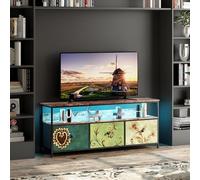 MeubleTV 137x30x57 cm, Meuble TV Bois et Metal avec Armoires, Tiroirs et Étagères, Armoires avec Led et 3 Tiroirs, Meuble TV avec Étagère Ouverte, pour Salon, Chambre et Bureau (Multicolore, J)