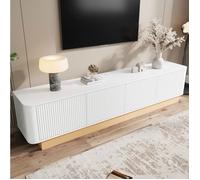 MEUBLIV Meuble TV 200 cm blanc 4 portes MDF rangements à étagères réglables passe-câbles angles arrondis