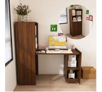 MEUBLIV Secrétaire bureau escamotable avec rangement, MDF effet bois noyer, plateau extensible, roulettes