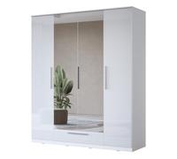 Meublorama Armoire blanche Bombay Design 4 Portes Miroir avec LED Multicolore et tiroir
