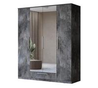 Meublorama Armoire Bombay - 4 Portes 1 Tiroir avec Miroir - LED Multicolore - Couleur Ardoise - Design Moderne