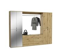 Meublorama Armoire de Rangement 8 Portes avec miroirs + penderie + tiroirs - Chêne Clair - BODITE
