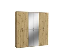 Meublorama Armoire de Rangement BODITE - 12 Portes avec miroirs - Chêne Clair