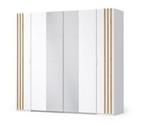 Meublorama Armoire Florence - Blanc et chêne - 2 portes coulissantes + 2 portes battantes - L218 cm - 10 étagères