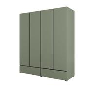 Meublorama Armoire Havana 180 cm - 4 portes + 2 tiroirs - Couleur vert sauge et noir - Design moderne et grande capacité
