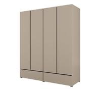 Meublorama Armoire Havana 180 cm - Beige et Noir - 4 Portes et 2 tiroirs - Élégance moderne et grande capacité de rangement