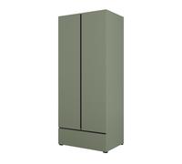 Meublorama Armoire Havana 90 cm - 2 portes + 1 tiroir - Couleur vert sauge et noir - Design moderne et compact