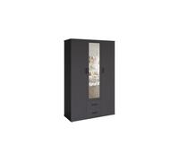 Meublorama Armoire Tom - 3 Portes - Couleur Gris Anthracite - Armoire + Étagères - L120 cm - Design