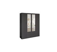 Meublorama Armoire Tom - 4 portes avec miroirs - Couleur gris anthracite - L160 cm - Design moderne et grande capacité de rangement