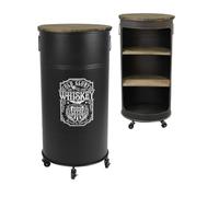 Meublorama Bar bidon Ouvert avec roulettes Style Industriel Collection Old Glory. Diamètre 50cm, Hauteur 100cmcm