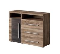 Meublorama Buffet BRAZZA 1 Porte 3 tiroirs - Rangement Compact Noyer Satin - Niches Visibles - 119 cm