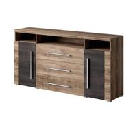 Meublorama Buffet BRAZZA 2 Portes 3 tiroirs - Coloris Noyer Satin - Niches Ouvertes - 182 cm