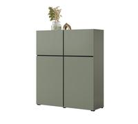 Meublorama Buffet Haut Coloris Vert Sauge L120xH140xP40 Collection Havana. Bahut Haut Design avec 4 Portes.