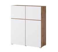 Meublorama Buffet Haut Havana - 120cm - 4 Portes battantes - Chêne et Blanc - Design Minimaliste et Moderne