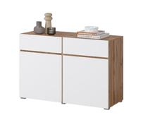 Meublorama Buffet Havana - 120 cm - 2 Portes battantes et 2 tiroirs - Chêne et Blanc - Design Moderne