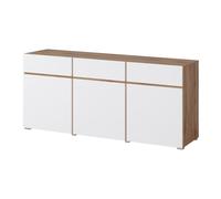 Meublorama Buffet Havana - 180 cm - 3 Portes battantes et 3 tiroirs - Chêne et Blanc - Design Contemporain