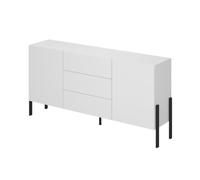 Meublorama Buffet Salma 2 portes & 3 tiroirs Push-to-Open - Blanc Super Mat & Noir Mat, 184×90×40 cm