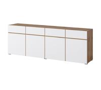 Meublorama Buffet XL Havana - 225 cm - 4 Portes et 4 tiroirs - Chêne et Blanc - Design Moderne sans poignées