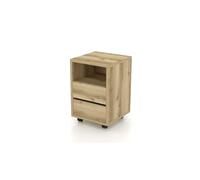 Meublorama Caisson chêne à roulettes MELTO - 2 tiroirs et 1 Niche - Rangement Bois Clair Pratique