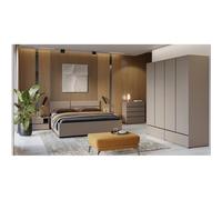 Meublorama Chambre complète Havana Beige et Noir - Lit 160x200, Armoire 4 Portes, chevets et Commode