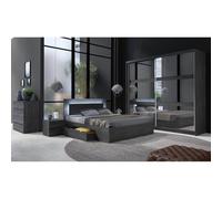 Meublorama Chambre complète VELTIS - Lit 160x200 LED avec sommier + Armoire + Commode + chevets - Frêne Noir