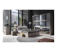 Meublorama Chambre complète VELTIS - Lit 180x200 LED avec sommier + Armoire + Commode + chevets - Frêne Noir