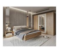 Meublorama Chambre complète Vertigo - Lit 160x200 avec sommier, 2 chevets, Armoire 4 Portes + Contour Design