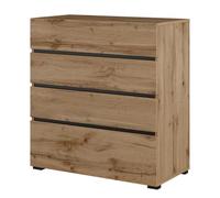 Meublorama Commode Havana chêne et Noir - 4 tiroirs - Style Naturel et Rangement Moderne