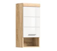 Meublorama Demi-Colonne de Salle de Bain LEWOTO - 1 Porte et 1 Niche - Blanc et chêne Clair