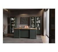 Meublorama Ensemble Bureau ASSIA Vert foncé et Bois - Bureau 180 cm + bibliothèque + vitrine 2 Portes vitrées