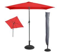 Meublorama L'indispensable été : Parasol inclinable Rouge + Housse Anti-UV + Pieds en Ciment 25Kg