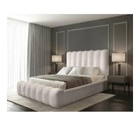 Meublorama Lit Coffre BADJA- Tissu bouclé Ivoire rosé - 140x200 cm - Sommier relevable - Design Haut de Gamme