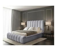 Meublorama Lit Coffre BADJA - Tissu bouclé Perle d'aube - 160x200 cm - Sommier relevable - Design Haut de Gamme