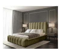 Meublorama Lit Coffre BADJA - Tissu bouclé Sauge sèchée - 140x200 cm - Sommier relevable - Design Haut de Gamme