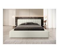 Meublorama Lit Coffre CERVIN - Gris Lin Naturel bouclé - 140x200 cm - Sommier relevable - Design Haut de Gamme