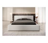 Meublorama Lit Coffre CERVIN - Nuage sablé bouclé - 140x200 cm - Sommier relevable - Design Haut de Gamme