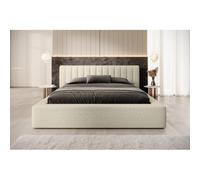 Meublorama Lit Coffre CERVIN - Taupe sablé bouclé - 160x200 cm - Sommier relevable - Design Haut de Gamme