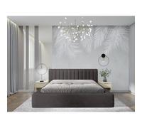 Meublorama Lit Coffre CERVIN - Tissu bouclé Nuage sablé - 180x200 cm - Sommier relevable - Design Contemporain