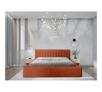 Meublorama Lit Coffre CERVIN - Velours Doux Brique Toscane - 140x200 cm - Sommier relevable - Design élégant
