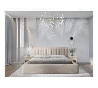 Meublorama Lit Coffre CERVIN - Velours Doux Lin Naturel - 180x200 cm - Sommier relevable - Design élégant