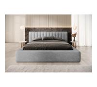 Meublorama Lit Coffre CERVIN - Velours Doux Nacre de béton - 160x200 cm - Sommier relevable - Design Contemporain