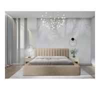 Meublorama Lit Coffre CERVIN - Velours Doux Nude Sablé - 160x200 cm - Sommier relevable - Design élégant