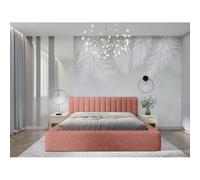 Meublorama Lit Coffre CERVIN - Velours Doux Ocre rosé - 160x200 cm - Sommier relevable - Design élégant