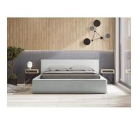 Meublorama Lit Coffre Denali - Blanc bouclé - 180x200 cm - Tissu Effet Laine - Sommier relevable - Rangement intégré