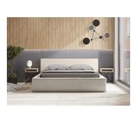 Meublorama Lit Coffre Denali - Sable bouclé - 160x200 cm - Tissu Effet Laine - Sommier relevable - Rangement intégré