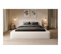 Meublorama Lit Coffre ORLANE - Beige Sable nacré Polaire - 160x200 cm - Sommier relevable - Design Haut de Gamme
