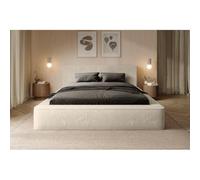 Meublorama Lit Coffre ORLANE - Beige Velours de Dune - 180x200 cm - Sommier relevable - Design Haut de Gamme