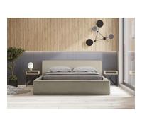 Meublorama Lit Coffre VELORA - Lin Naturel bouclé - 140x200 cm - Tissu Effet Laine - Sommier relevable - Rangement intégré