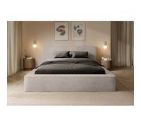 Meublorama Lit Coffre VELORA - Sable - 140x200 cm - Tissu Velours Doux - Sommier relevable - Rangement intégré