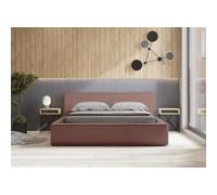 Meublorama Lit Coffre VELORA - Terre-Cuite bouclé - 180x200 cm - Tissu Velours Doux - Sommier relevable - Rangement intégré